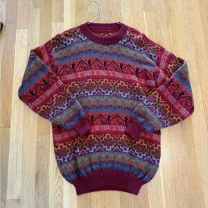 Vintage Fair Isle Wool Knit Sweater Burgundy Teal Southwestern Unisex M